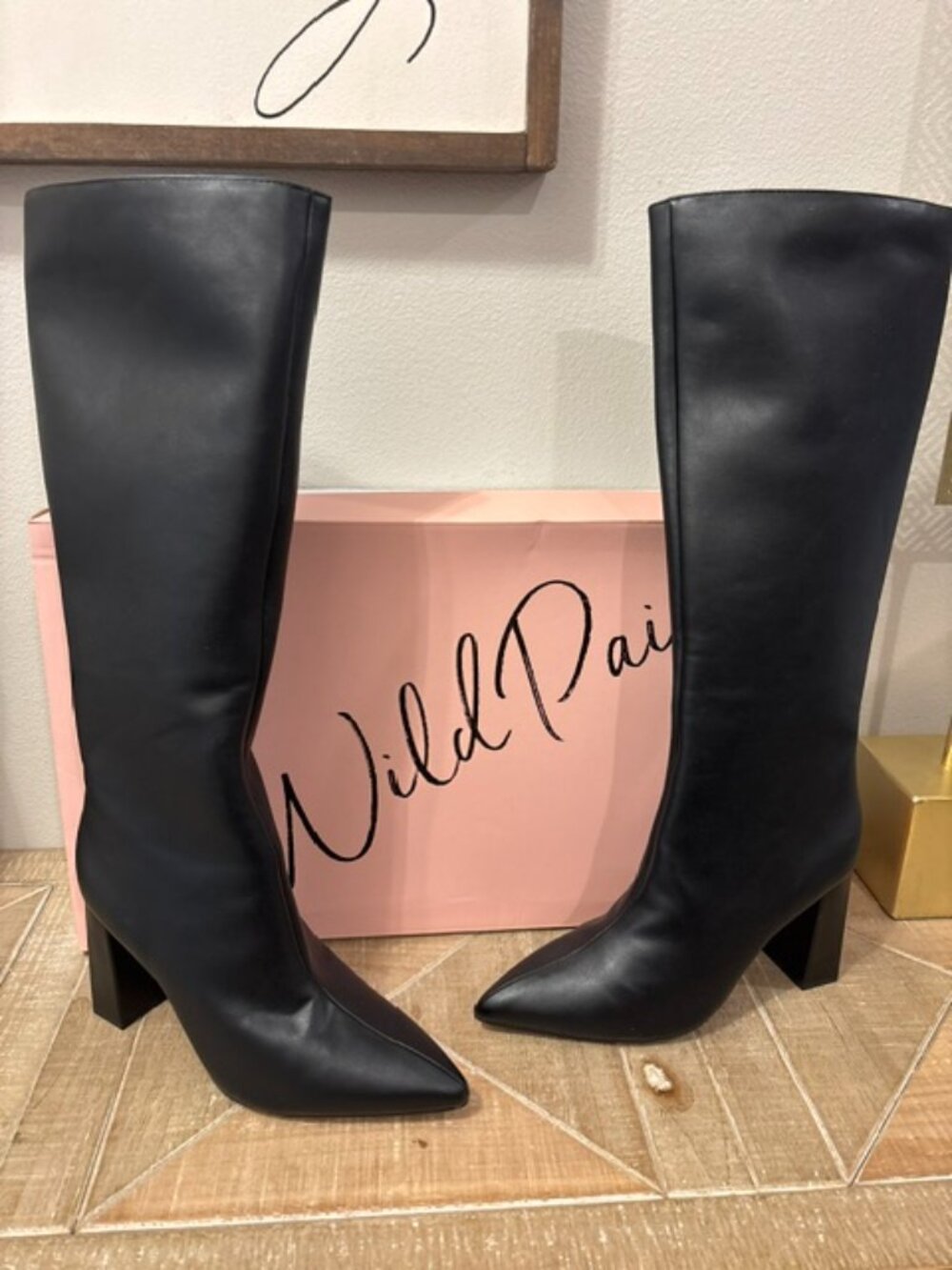 NEW Wild Pair Islah Knee High Boots Faux Leather Block Heel Size 9